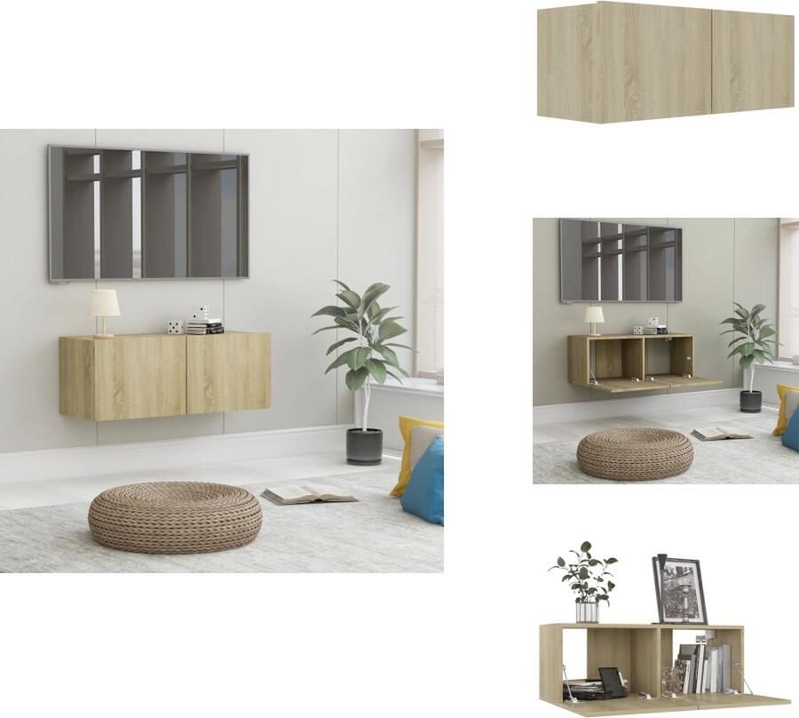 VidaXL Tv-meubel Tv-meubels Tv-meubelen Tv-meubilair Tv-meubel 80x30x30 cm bewerkt hout sonoma eikenkleurig