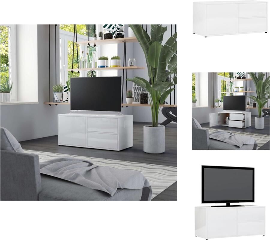 VidaXL Tv-meubel Tv-meubels Tv-meubelen Tv-meubilair Tv-meubel 80x34x36 cm bewerkt hout hoogglans wit