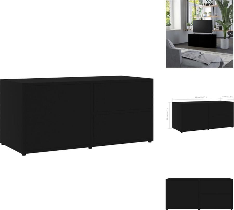 VidaXL Tv-meubel Tv-meubels Tv-meubelen Tv-meubilair Tv-meubel 80x34x36 cm bewerkt hout zwart