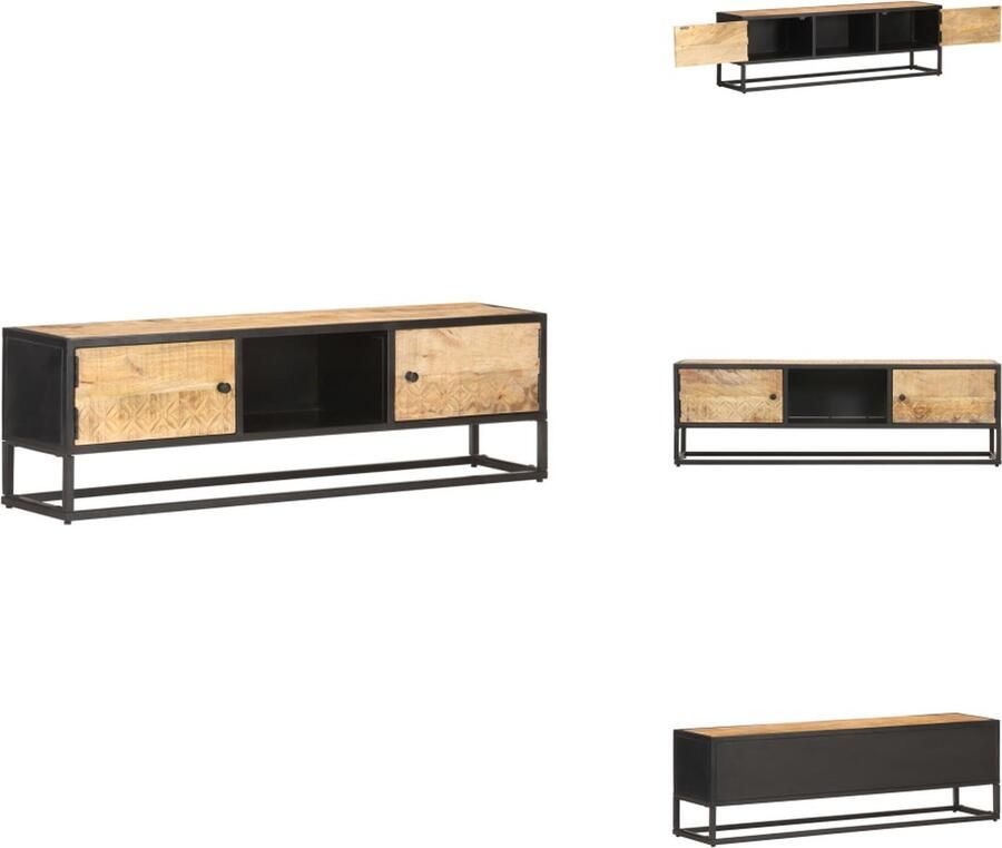 VidaXL Tv-meubel Tv-meubels Tv-meubelen Tv-meubilair Tv-meubel met bewerkte deur 130x30x40 cm ruw mangohout