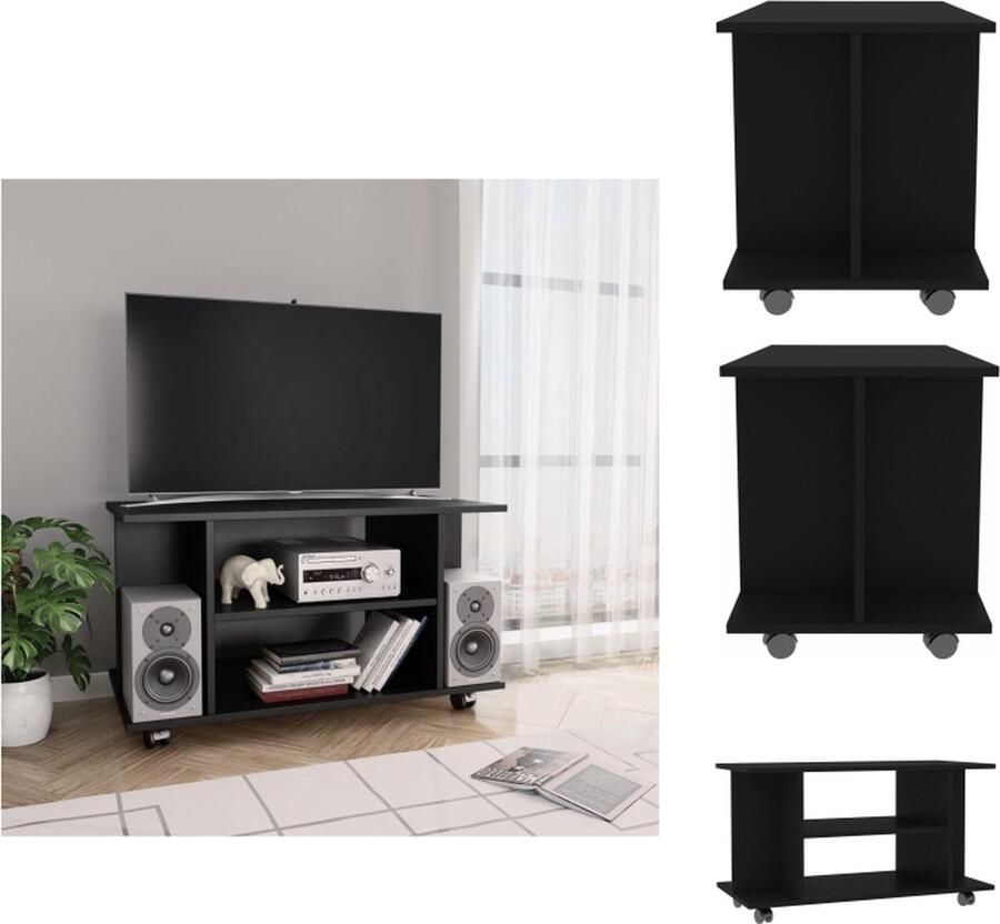 VidaXL Tv-meubel Tv-meubels Tv-meubelen Tv-meubilair Tv-meubel met wieltjes 80x40x45 cm bewerkt hout zwart