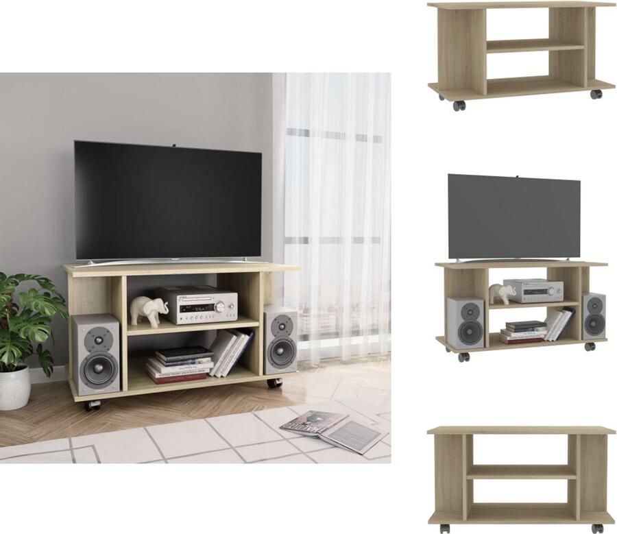 VidaXL Tv-meubel Tv-meubels Tv-meubelen Tv-meubilair Tv-meubel met wieltjes 80x40x45 cm bewerkt hout sonoma eiken