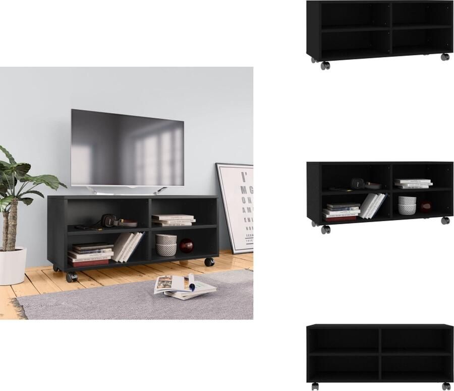 VidaXL Tv-meubel Tv-meubels Tv-meubelen Tv-meubilair Tv-meubel met wieltjes 90x35x35 cm bewerkt hout zwart