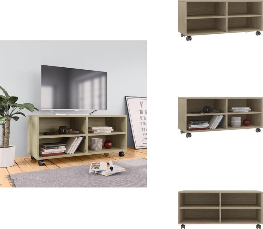 VidaXL Tv-meubel Tv-meubels Tv-meubelen Tv-meubilair Tv-meubel met wieltjes 90x35x35 cm spaanplaat sonoma eikenkleur