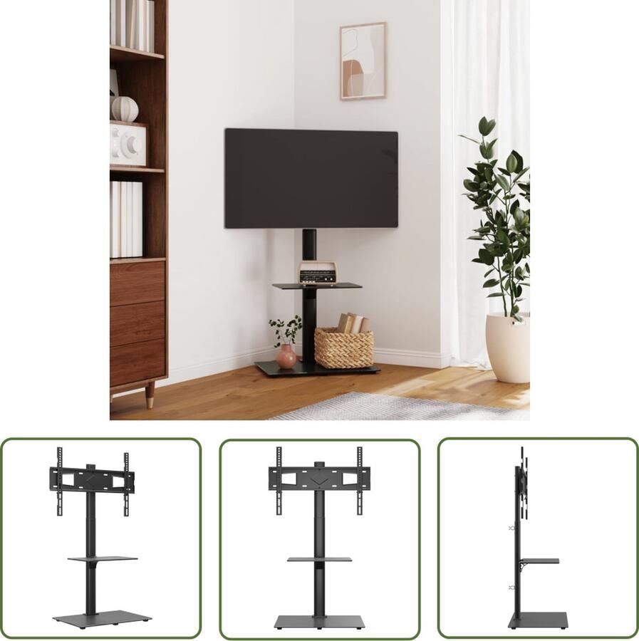 VidaXL Tv Meubel Tv Standaard Tv-standaard hoekmodel 2-laags voor 32-65 inch zwart Zwarte Tv Standaard Hoek Tv Standaard Tv Kast