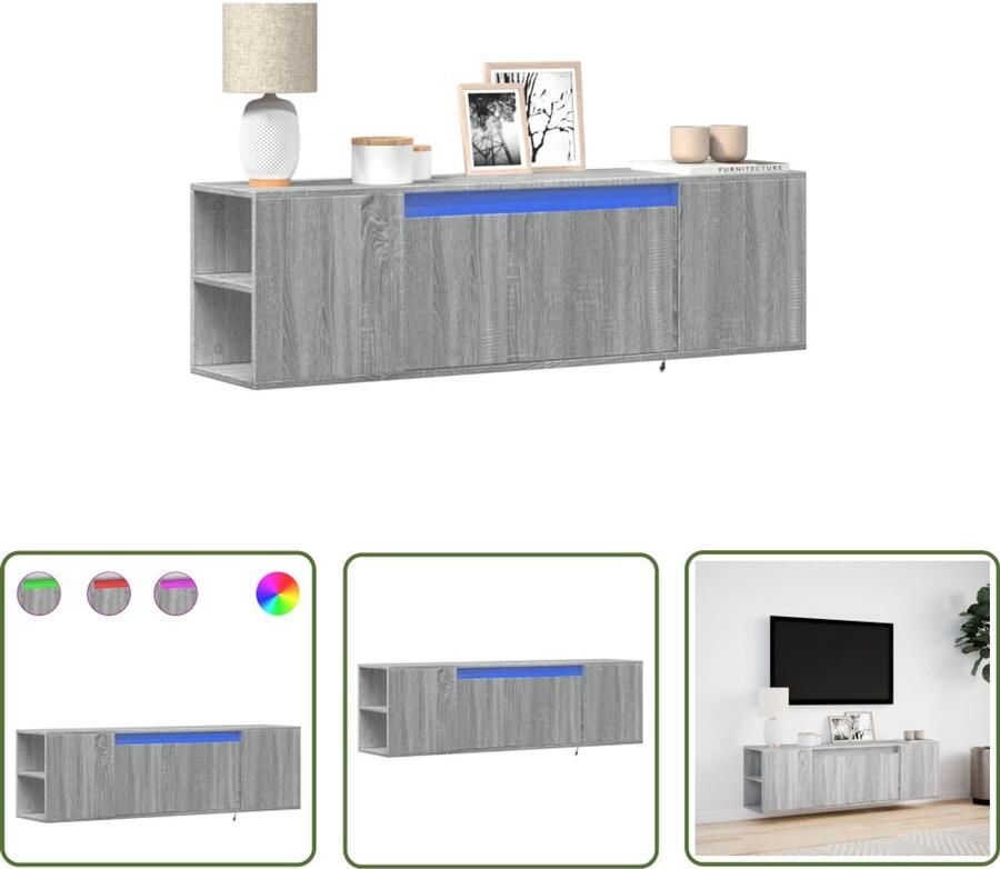 VidaXL Tv-meubel Tv-standaard Tv-wandmeubel met LED-verlichting 135x31x39 5 cm grijs sonoma Salontafel Led Verlichting Grijze Tv Kast