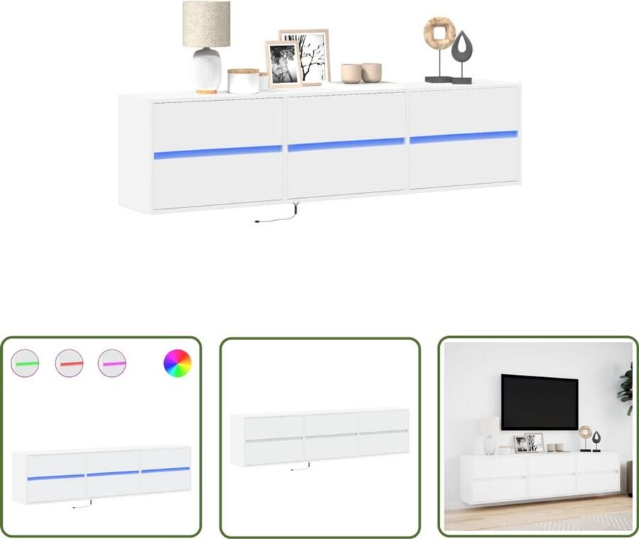 VidaXL Tv-meubel Tv-standaard Tv-wandmeubel met LED-verlichting 180x31x45 cm wit Led-verlichting Woonkamerdecoratie Opbergoplossing