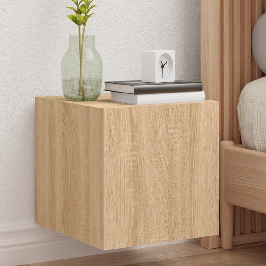 The Living Store Tv-wandmeubel met LED-verlichting 30 5x35x30 cm sonoma eiken Tv-standaard Tv-meubel Led-verlichting Sonoma Eiken Houten Tv-tafel