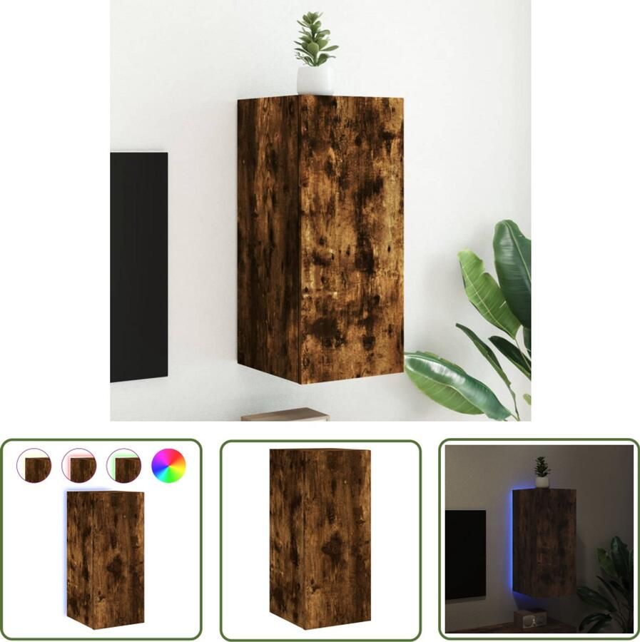 The Living Store Tv-wandmeubel met LED-verlichting 30 5x35x70 cm gerookt eiken Tv-wandmeubel Tv-wandmeubelen Zwevend Tv-meubel Tv-wandmeubel