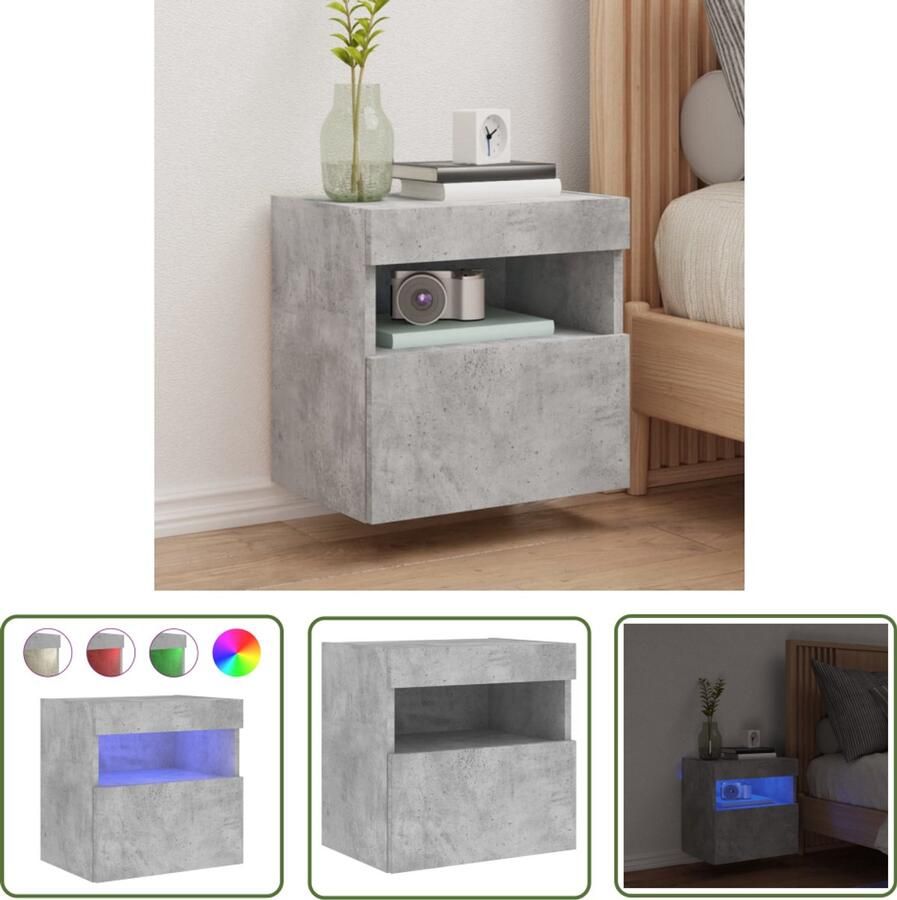 The Living Store Tv-wandmeubel met LED-verlichting 40x30x40 cm betongrijs Tv-standaard Tv-meubel Led-verlichting Betongrijs Houten Tv-tafel