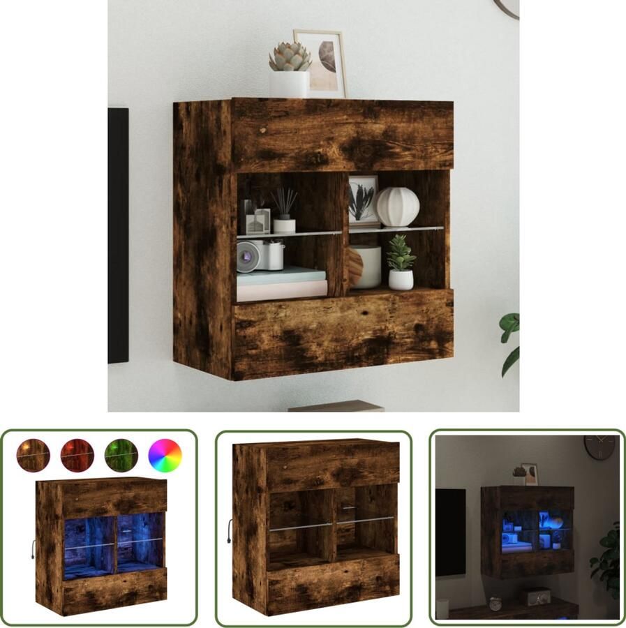 The Living Store Tv-wandmeubel met LED-verlichting 58 5x30x60 5 cm gerookt eiken Tv-standaard Tv-meubel Led Verlichting Houten Tv Stand Bruine Tv Kast