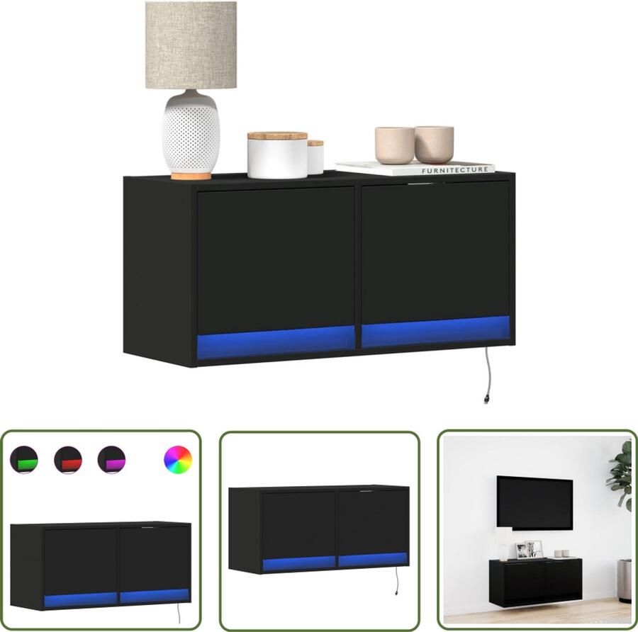 VidaXL Tv-meubel Tv-standaard Tv-wandmeubel met LED-verlichting 80x31x35 cm zwart Led-verlichting Wandmontage Opbergruimte
