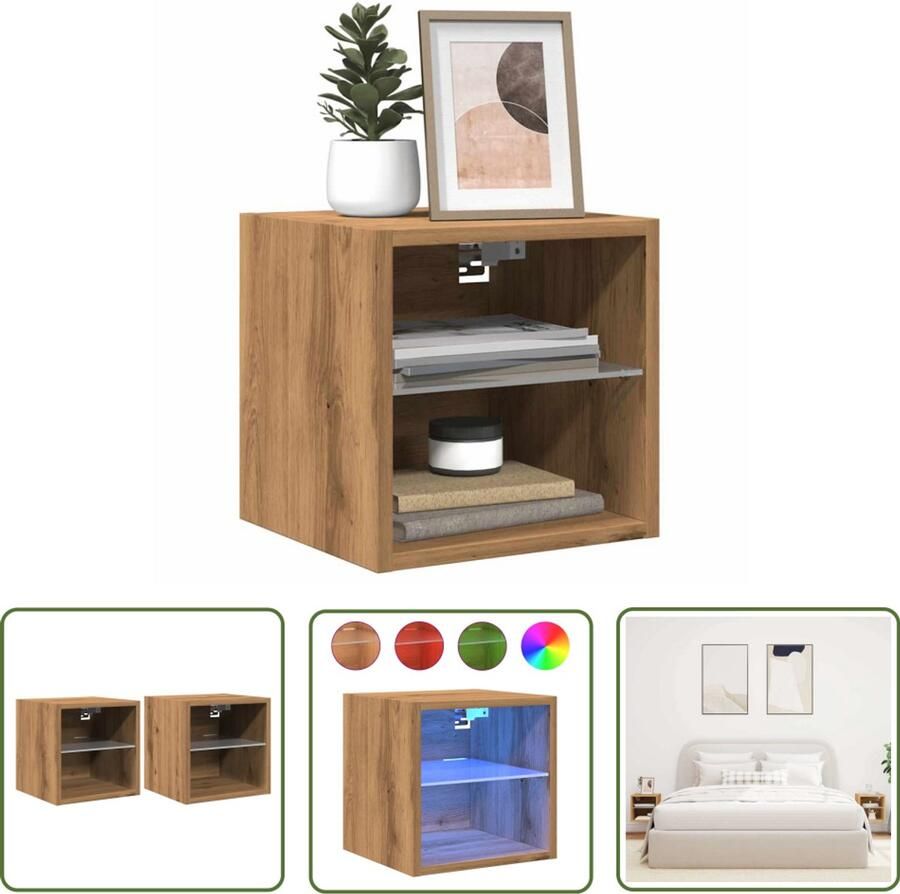 The Living Store Tv-wandmeubels met LED 2 st 30x28 5x30 cm artisanaal eikenkleur Tv-standaard Tv-meubel Led Verlichting Salontafel Woonaccessoires