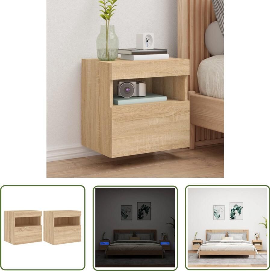 The Living Store Tv-wandmeubels met LED 2 st 40x30x40 cm sonoma eikenkleurig Tv-standaard Tv-meubel Led Verlichting Salontafel Woonaccessoires