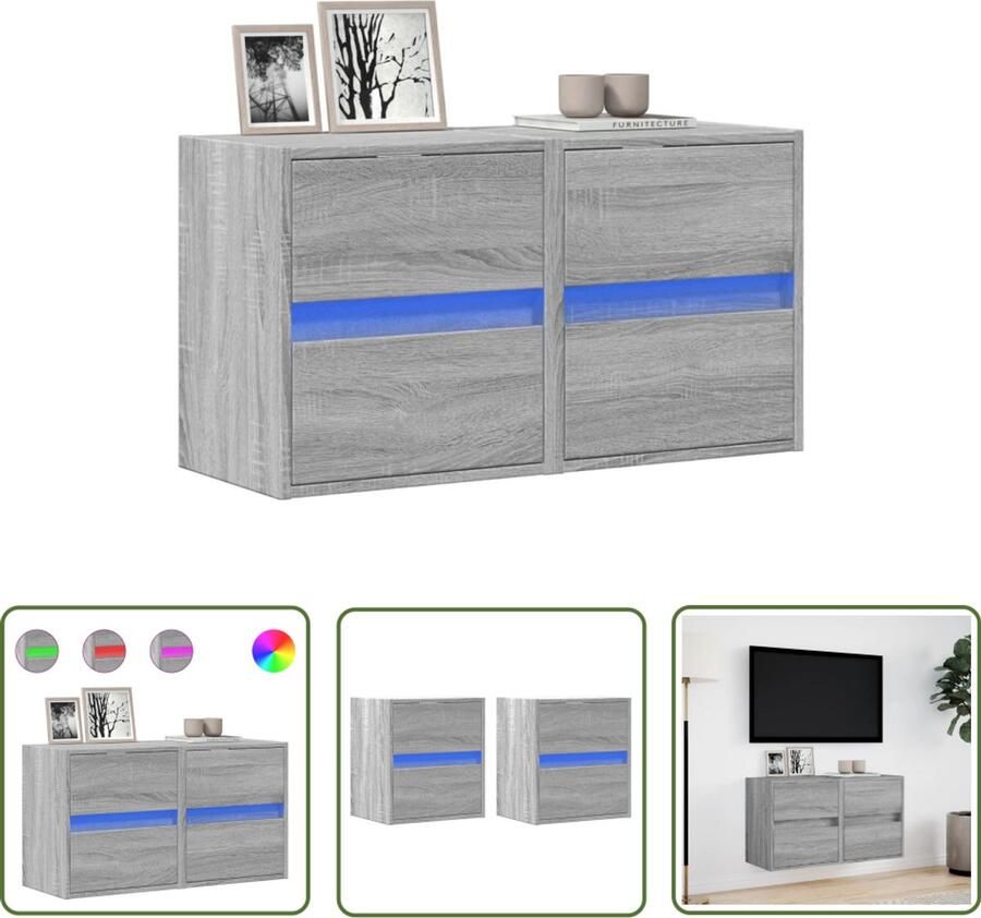 VidaXL Tv-meubel Tv-standaard Tv-wandmeubels met LED 2 st 41x31x45 cm grijs sonoma eikenkleur Salontafel Woonaccessoires Houten Tv-meubel