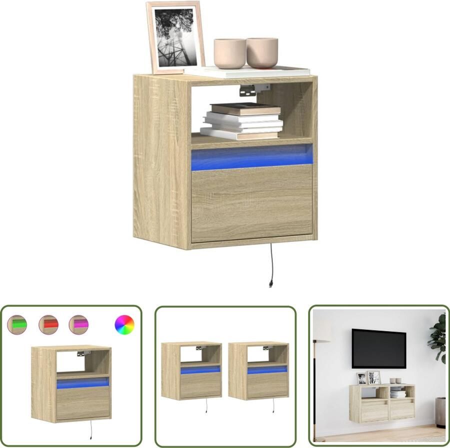 VidaXL Tv Meubel Tv-standaard Tv-wandmeubels met LED 2 st 41x31x45 cm sonoma eikenkleurig Salontafel Houten Tv Stand Led Tv Kast
