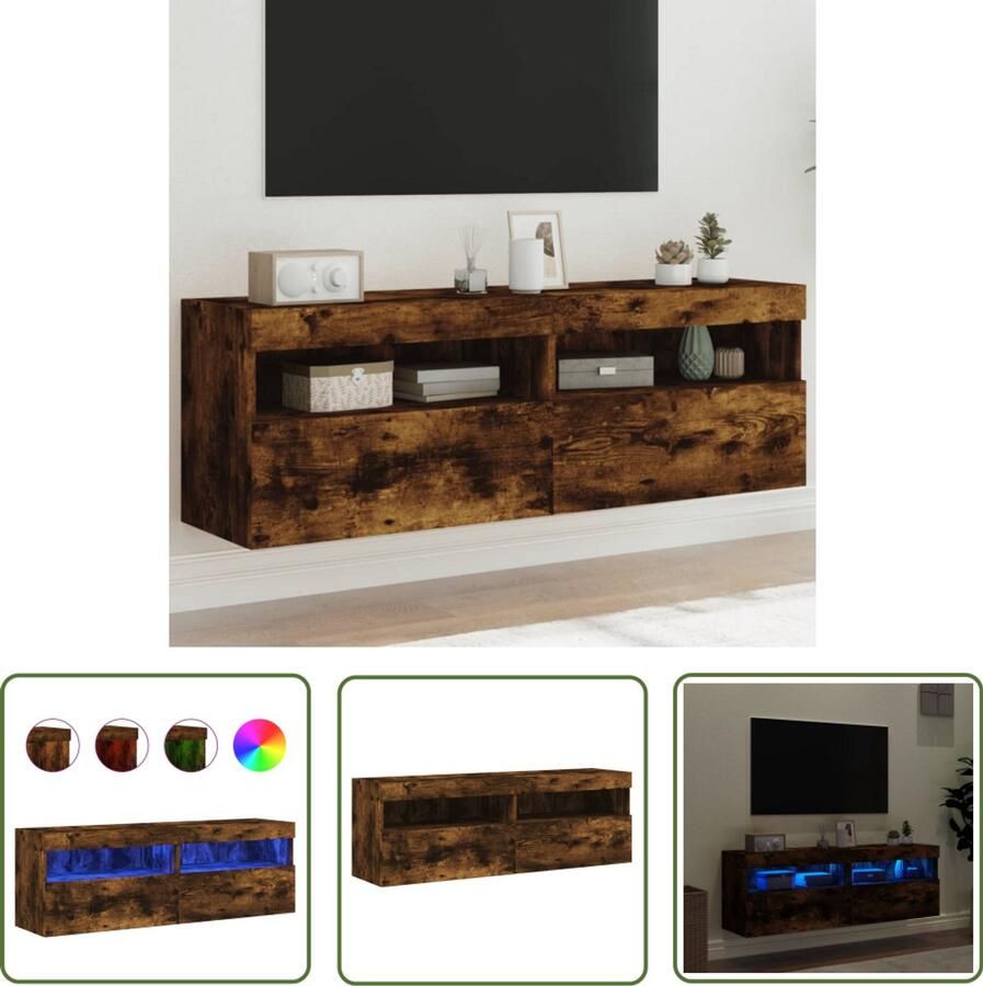 The Living Store Tv-wandmeubels met LED 2 st 60x30x40 cm gerookt eikenkleurig Tv-standaard Tv-meubel Led Verlichting Houten Tv-tafel Bruine Tv-kast