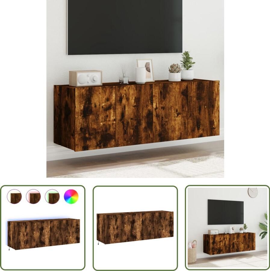 The Living Store Tv-wandmeubels met LED 2 st 60x35x41 cm gerookt eikenkleurig Tv-standaard Tv-meubel Wandmontage Led Verlichting Houten Tv-tafel