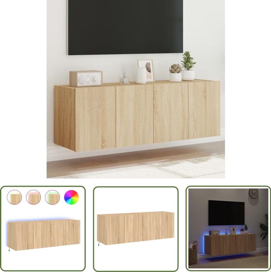 The Living Store Tv-wandmeubels met LED 2 st 60x35x41 cm sonoma eikenkleurig Tv-standaard Tv-meubel Led-verlichting Rgb-verlichting Salontafel