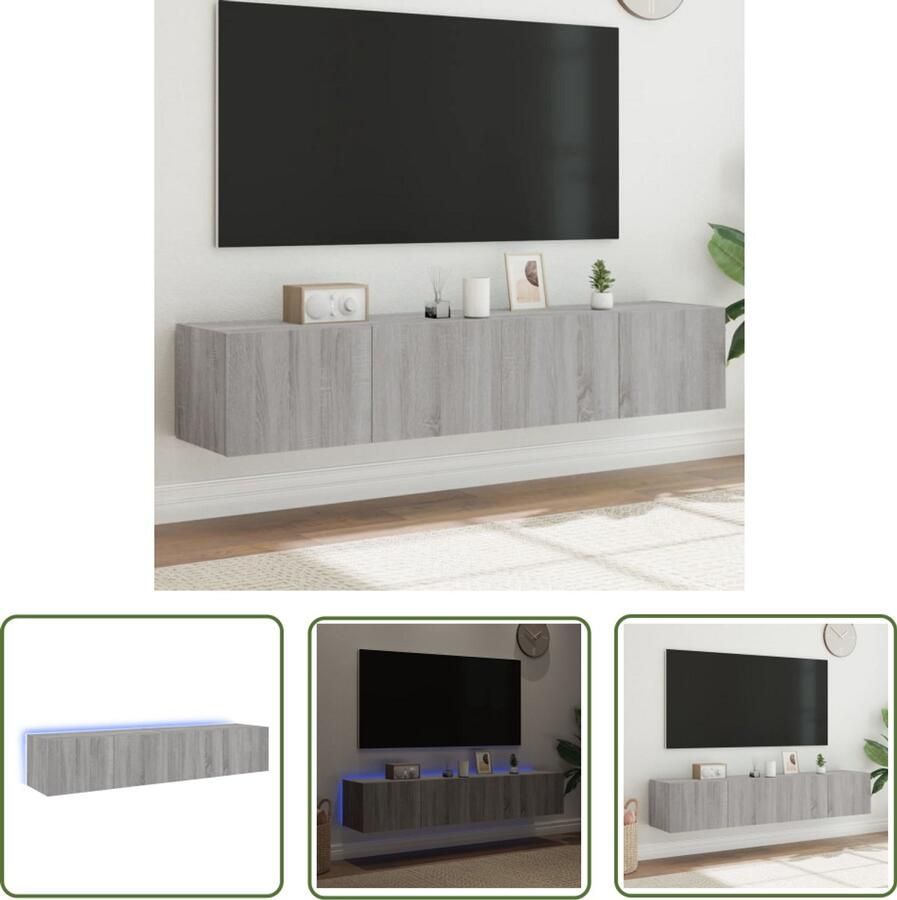 The Living Store Tv-wandmeubels met LED 2 st 80x35x31 cm grijs sonoma Tv-standaard Tv-meubel Led Verlichting Grijze Tv Stand Houten Tv Kast