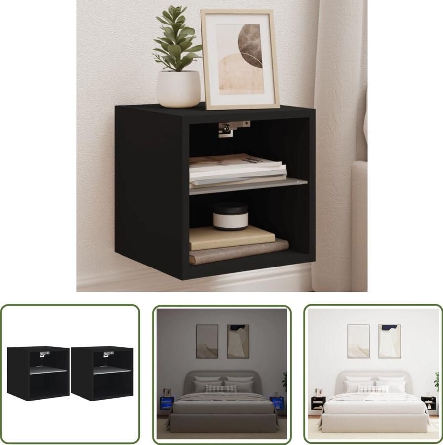 The Living Store Tv-wandmeubels met LED-verlichting 2 st 30x28 5x30 cm zwart Tv-standaard Tv-meubel Wandmontage Led Verlichting Rgb Licht