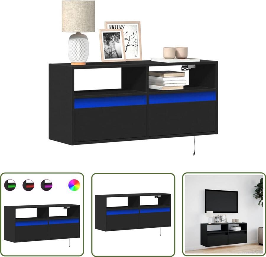 VidaXL Tv-meubel Tv-tafel Tv-wandmeubel met LED-verlichting 100x31x45 cm zwart Wandmontage Led Verlichting Zwarte Tv Kast