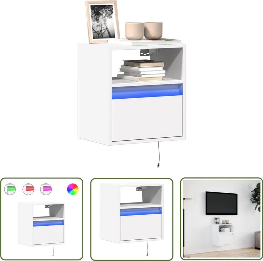 VidaXL Tv-wandmeubel met LED-verlichting 41x31x45 cm wit Tv-tafel Tv-meubel Wandmontage Led-verlichting Opbergruimte