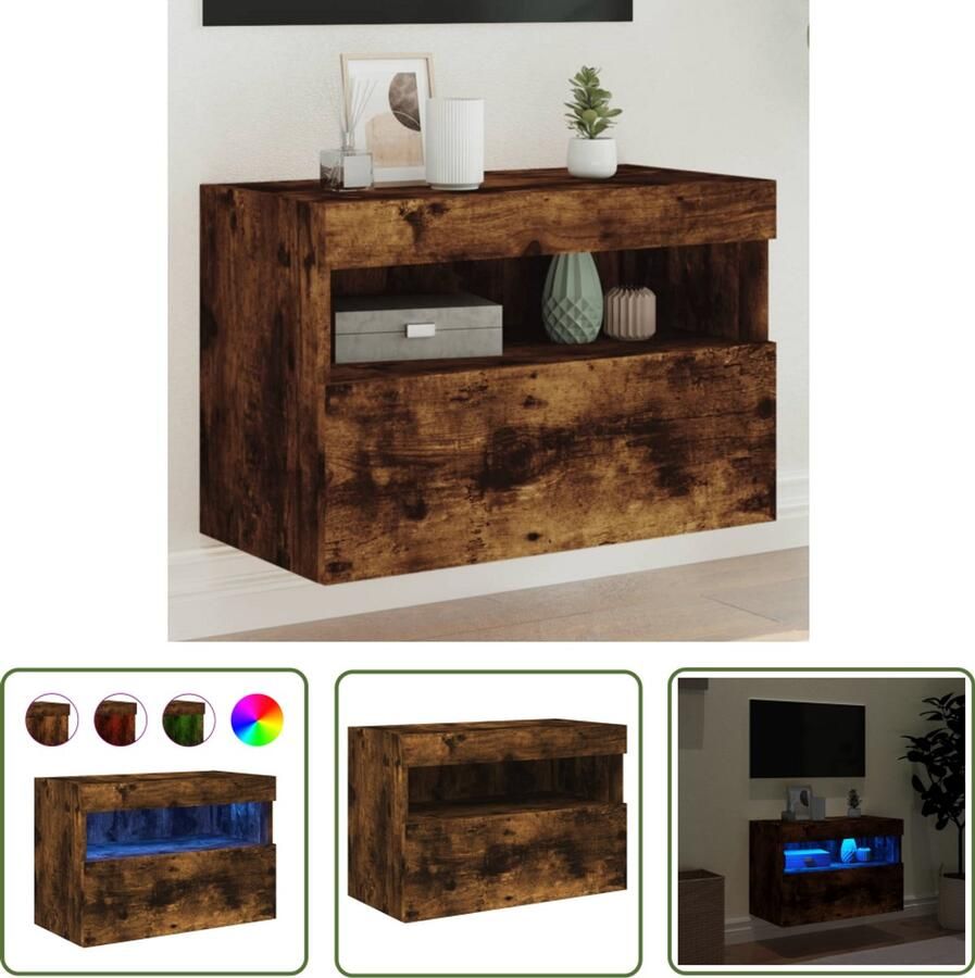 The Living Store Tv-wandmeubel met LED-verlichting 60x30x40 cm gerookt eiken Tv-tafel Tv-meubel Wandmontage Led Verlichting Rgb Verlichting