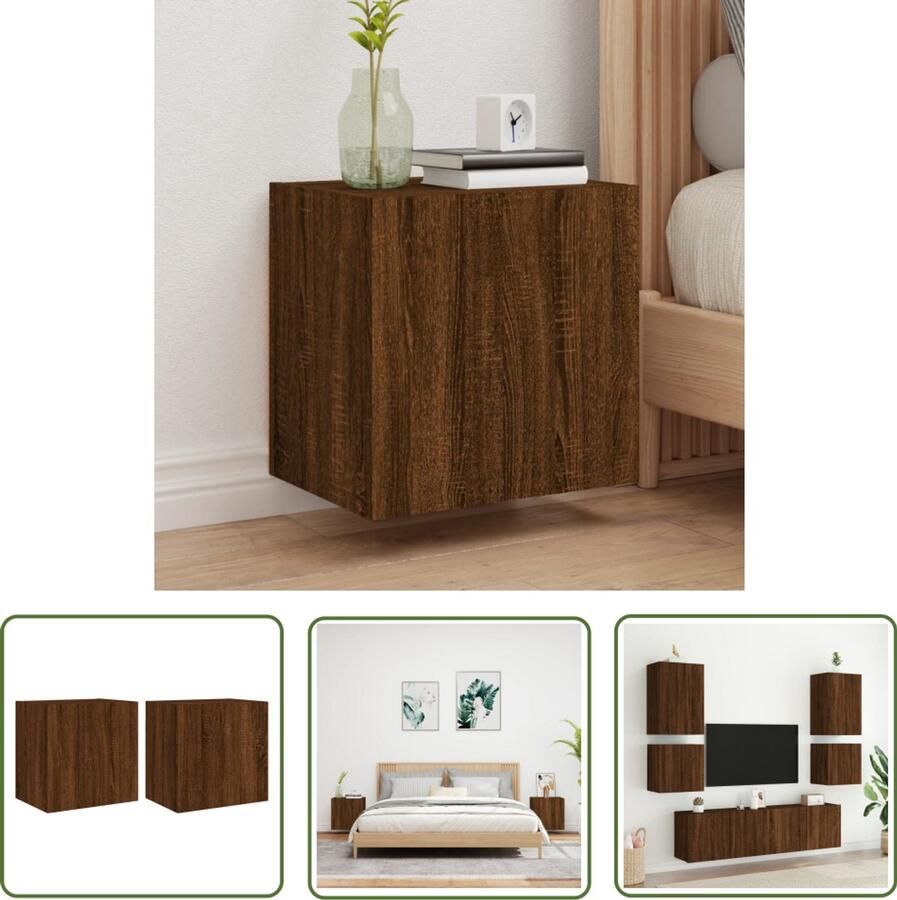 The Living Store Tv-wandmeubels 2 st 40 5x30x40 cm bewerkt hout bruineikenkleur Tv-wandmeubel Tv-wandmeubels Zwevend Tv-meubel Tv-wandmeubel