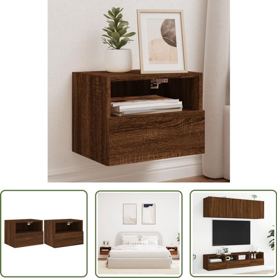 The Living Store Tv-wandmeubels 2 st 40x30x30 cm bewerkt hout bruin eikenkleur Tv-wandmeubel Tv-wandmeubels Zwevend Tv-wandmeubel Media-wandmeubel