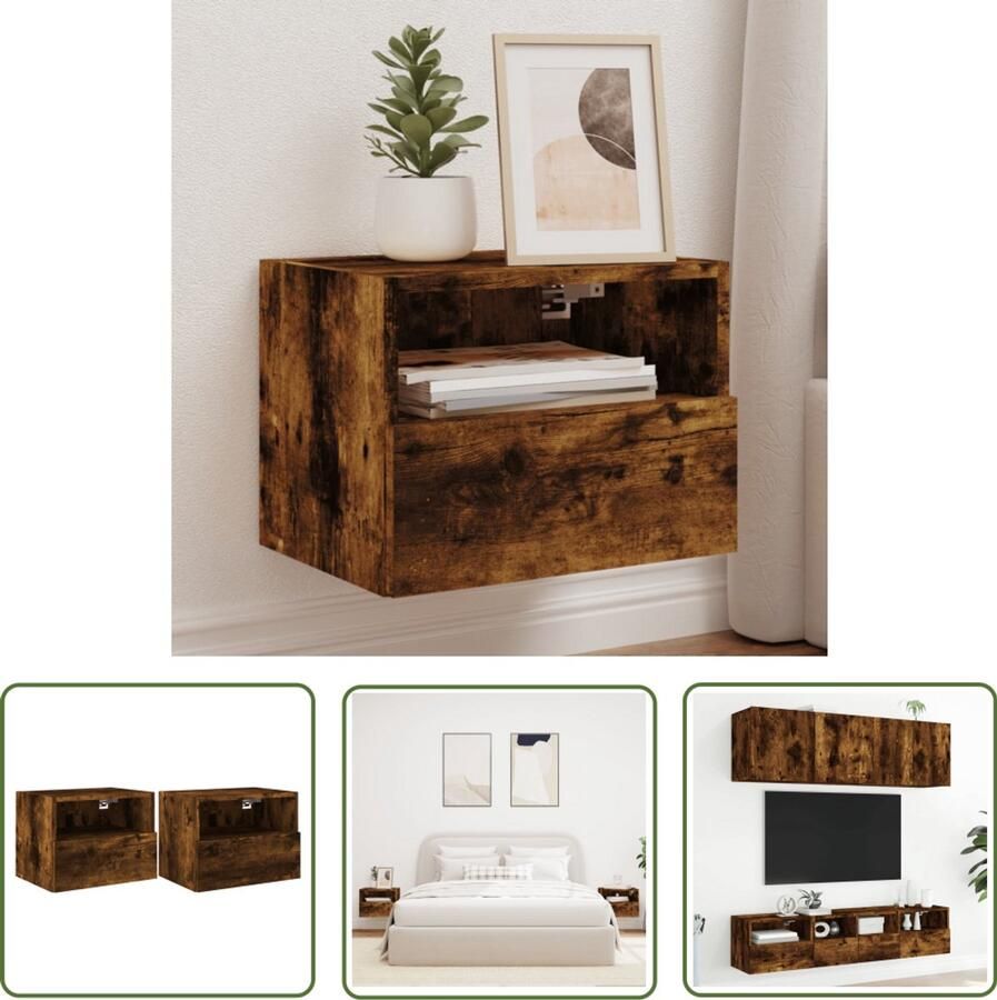 The Living Store Tv-wandmeubels 2 st 40x30x30 cm bewerkt hout gerookt eikenkleur Tv-wandmeubel Tv-wandmeubels Zwevend Tv-wandmeubel Media-wandmeubel