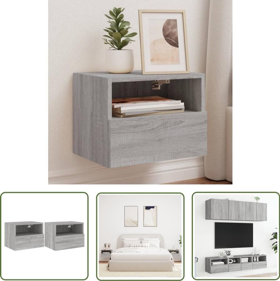 The Living Store Tv-wandmeubels 2 st 40x30x30 cm bewerkt hout grijs sonoma Tv-wandmeubel Tv-wandmeubels Zwevend Tv-wandmeubel Media-wandmeubel
