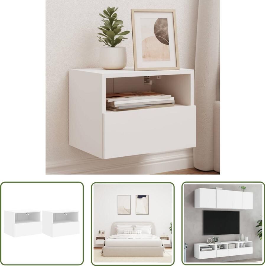 The Living Store Tv-wandmeubels 2 st 40x30x30 cm bewerkt hout wit Tv-wandmeubel Tv-wandmeubels Zwevend Tv-wandmeubel Media-wandmeubel