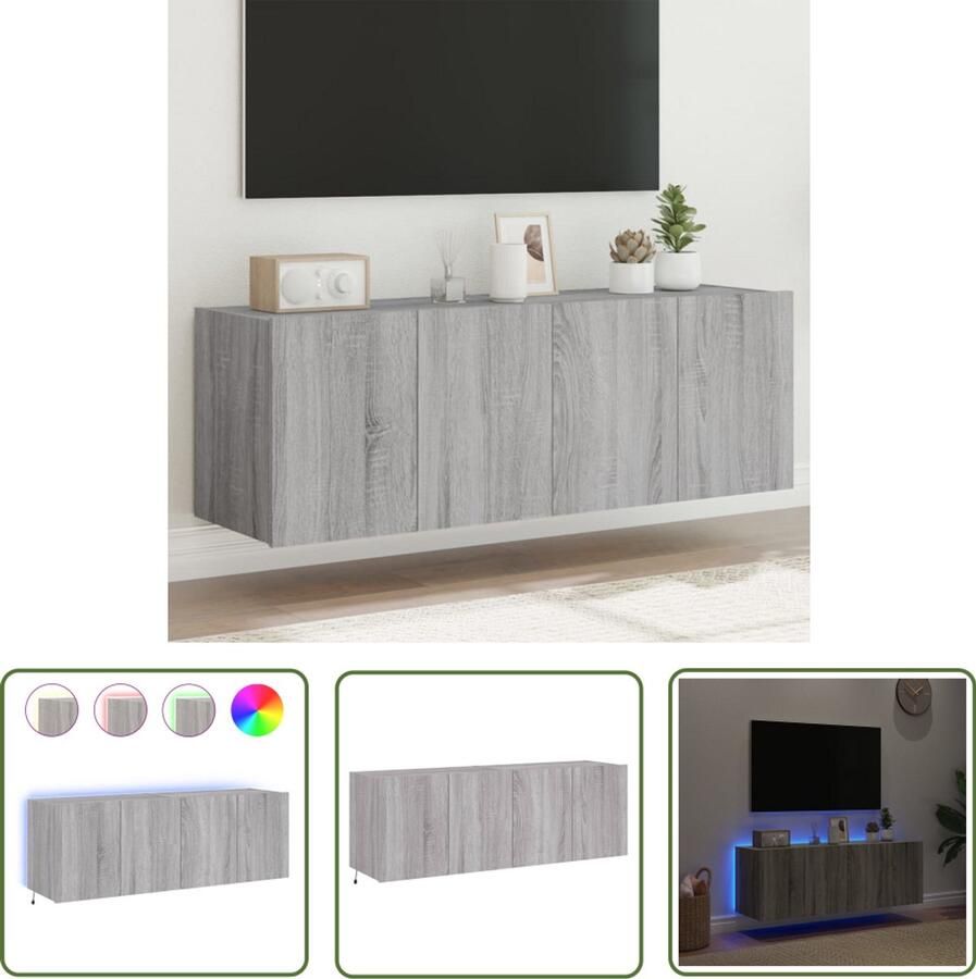 The Living Store Tv-wandmeubels met LED 2 st 60x35x41 cm grijs sonoma eiken Tv Wandkast Tv Meubel Led Verlichting Rgb Verlichting Houten Tv Kast