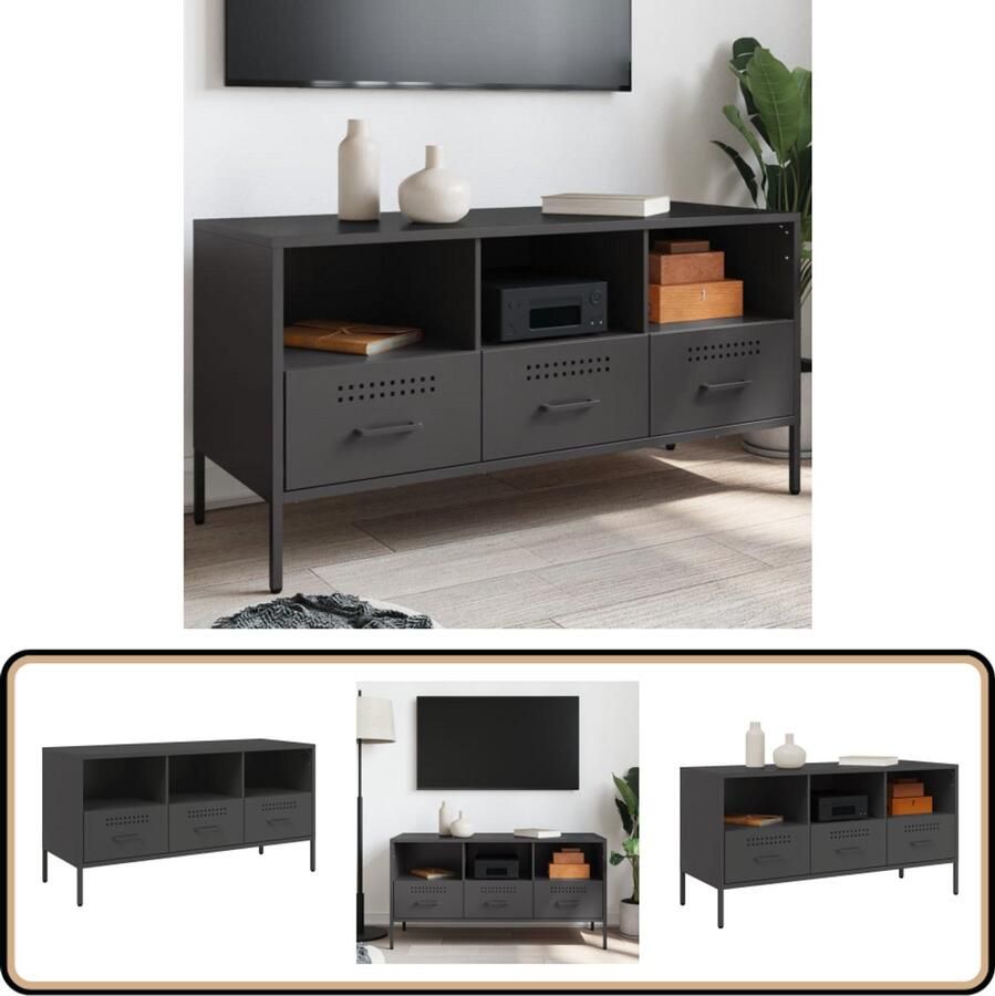 VidaXL Tv-meubel van staal 100 5x39x50 5 cm Zwart Tv-meubel Industrieel Tv-meubel Staal Tv-meubel Zwart Tv-meubel Opbergkast