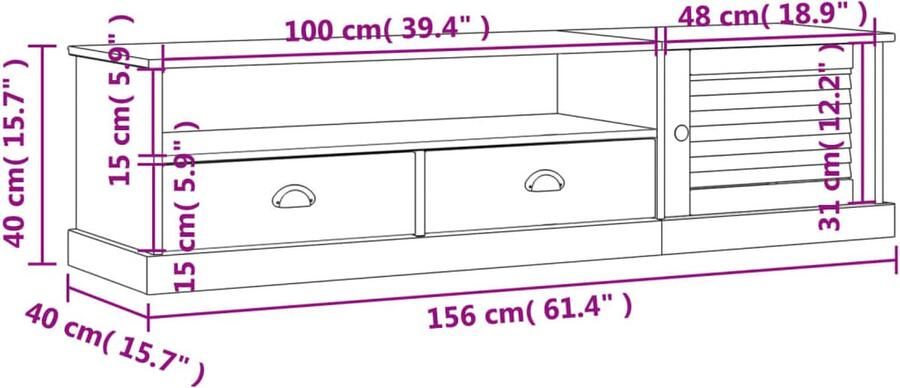 VidaXL -Tv-meubel-VIGO-156x40x40-cm-massief-grenenhout-wit - Foto 2