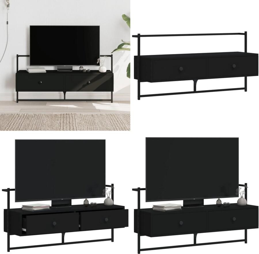 VidaXL Tv-meubel wandgemonteerd 100 5x30x51 cm bewerkt hout zwart Tv-meubel Tv-meubelen Tv Kast Opbergkast