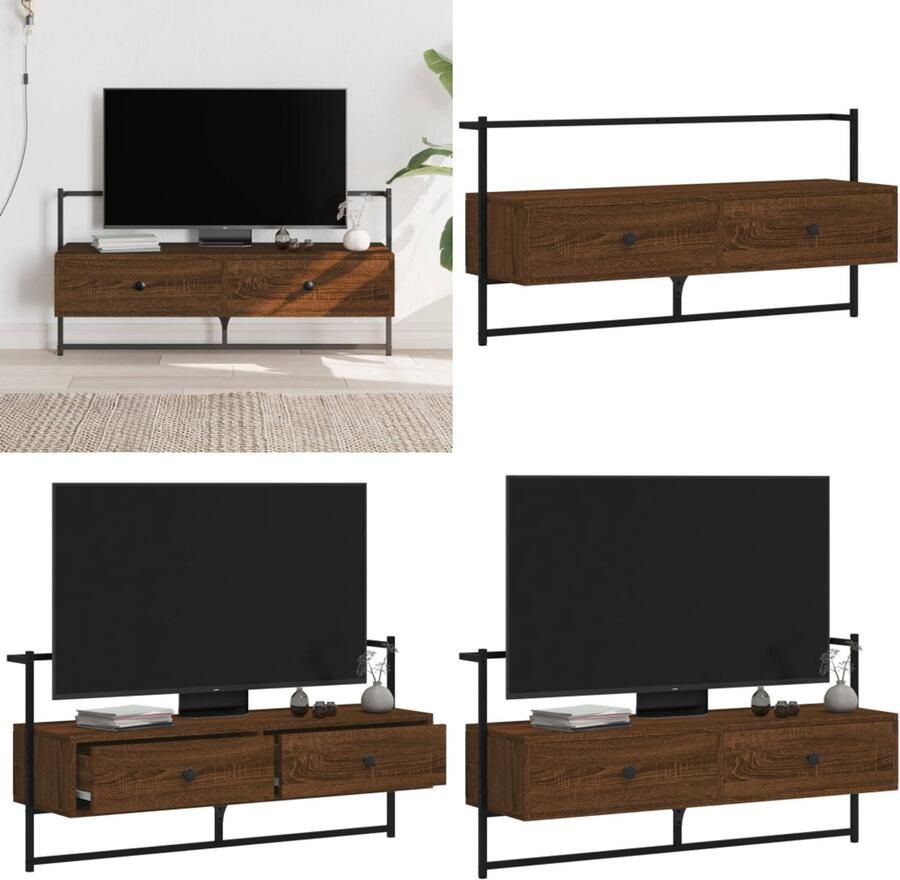 VidaXL Tv-meubel wandgemonteerd 100 5x30x51 cm hout bruin eikenkleur Tv-meubel Tv-meubelen Tv Kast Opbergkast