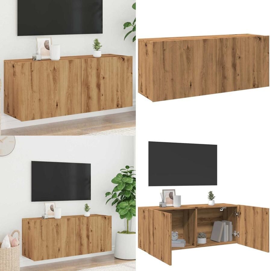 VidaXL Tv-meubel wandgemonteerd 100x30x41 cm artisanaal eikenkleurig Tv-meubel Tv-meubelen Tv Kast Opbergkast