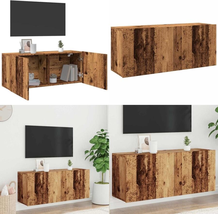 VidaXL Tv-meubel wandgemonteerd 100x30x41 cm oud houtkleurig Tv-meubel Tv-meubelen Tv Kast Opbergkast