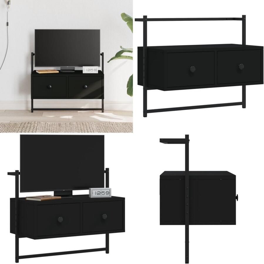 VidaXL Tv-meubel wandgemonteerd 60 5x30x51 cm bewerkt hout zwart Tv-meubel Tv-meubelen Tv Kast Opbergkast