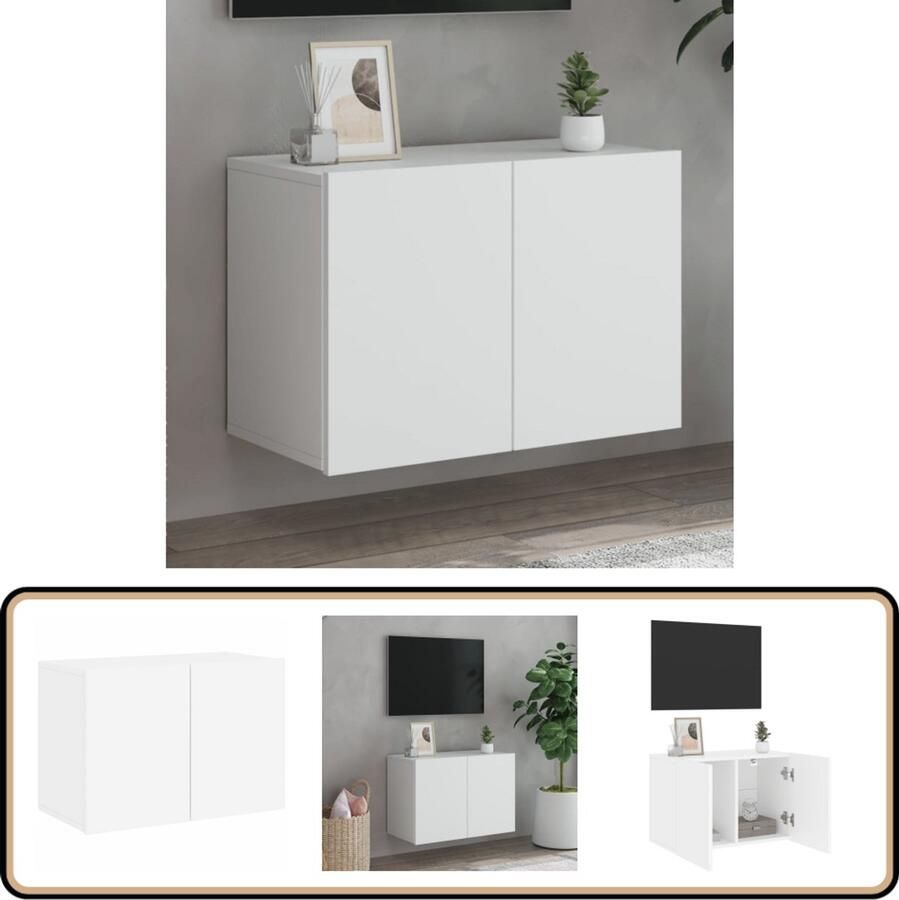The Living Store Tv-meubel wandgemonteerd 60x30x41 cm wit TV-meubel Wandmontage Houten TV Kast Wit TV-meubel Opbergruimte - Foto 2