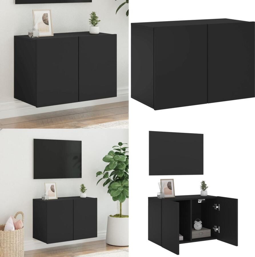 The Living Store Tv-meubel wandgemonteerd 60x30x41 cm zwart Tv-meubel Wandmontage Houten Tv-standaard Kast Zwart Opbergruimte - Foto 3