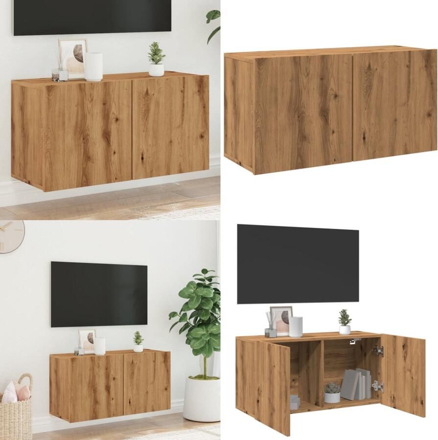 VidaXL Tv-meubel wandgemonteerd 80x30x41 cm artisanaal eikenkleurig Tv-meubel Tv-meubelen Tv Kast Opbergkast