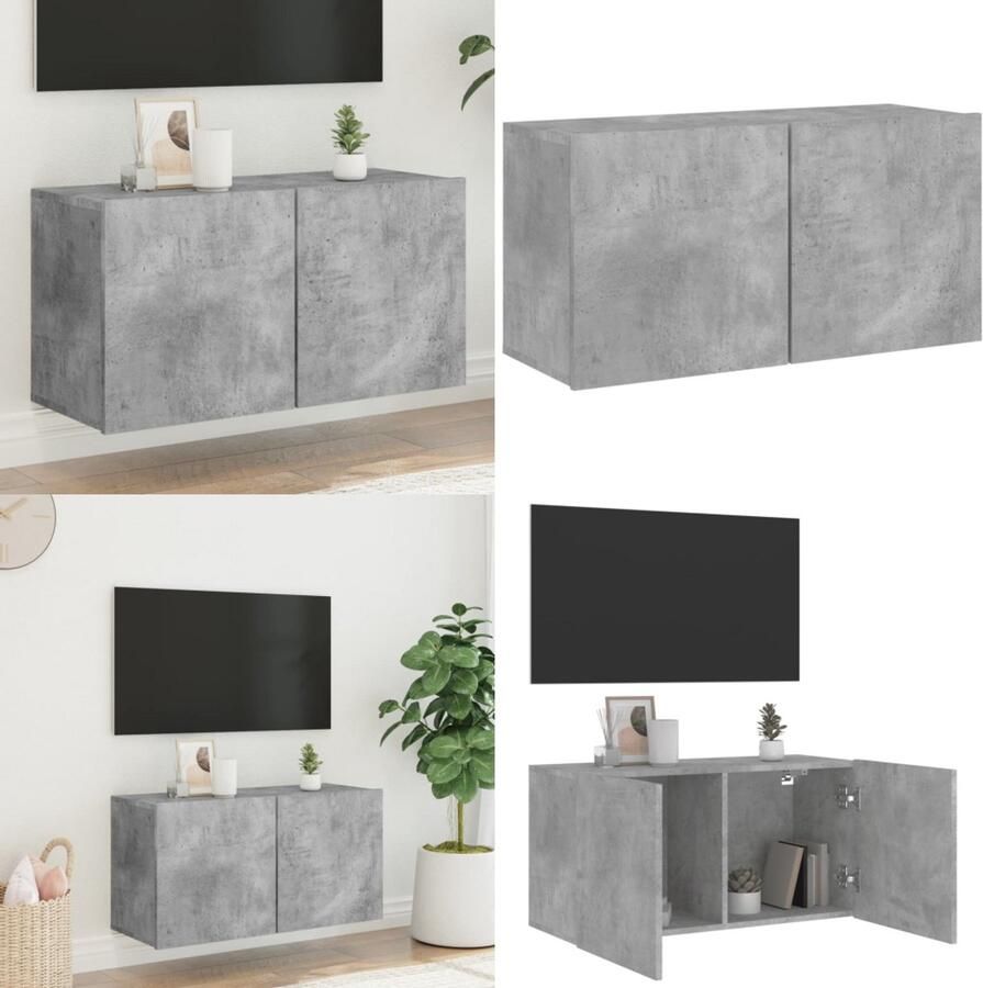 VidaXL Tv-meubel wandgemonteerd 80x30x41 cm betongrijs Tv-meubel Tv-meubelen Tv Kast Opbergkast