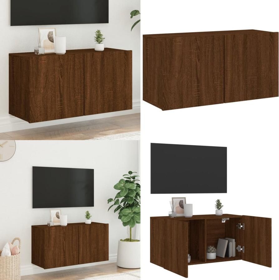 VidaXL Tv-meubel wandgemonteerd 80x30x41 cm bruin eikenkleur Tv-meubel Tv-meubelen Tv Kast Opbergkast