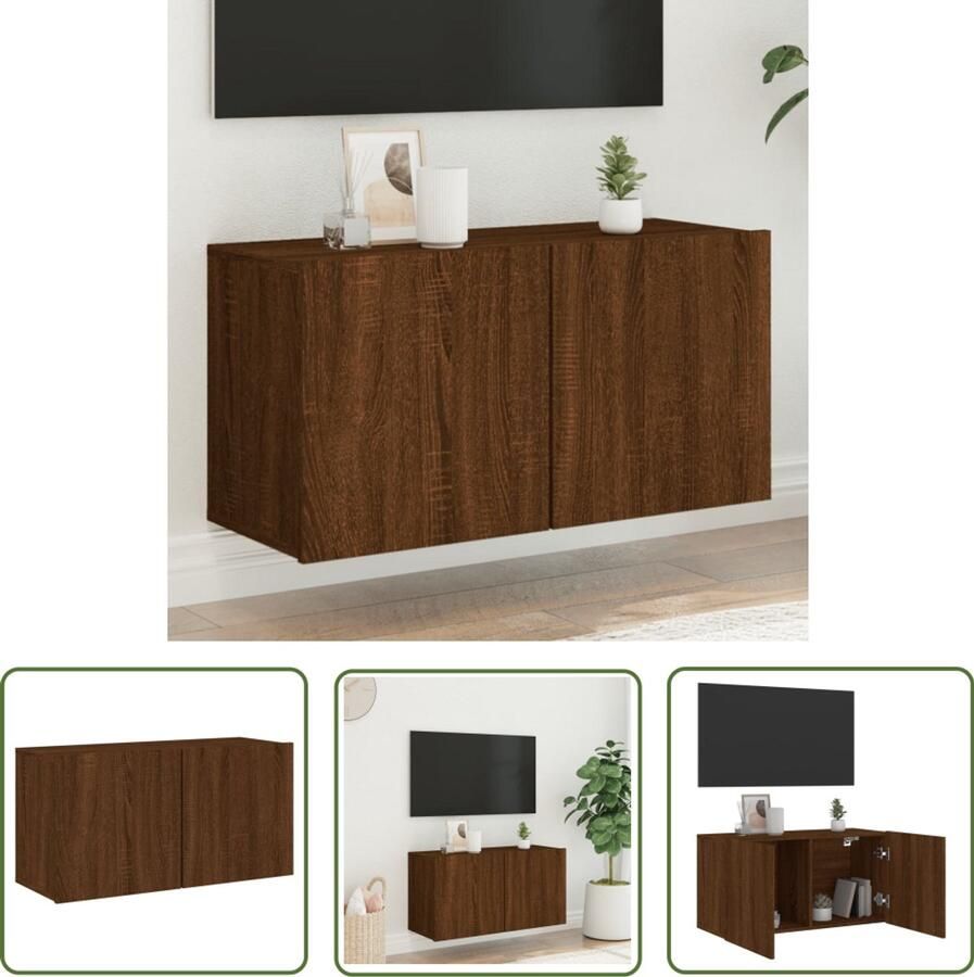 The Living Store Tv-meubel wandgemonteerd 80x30x41 cm bruin eikenkleur Tv-meubel Houten Tv-meubel Bruin Eiken Tv-meubel Wandmontage Tv-meubel Opbergruimte Tv-meubel