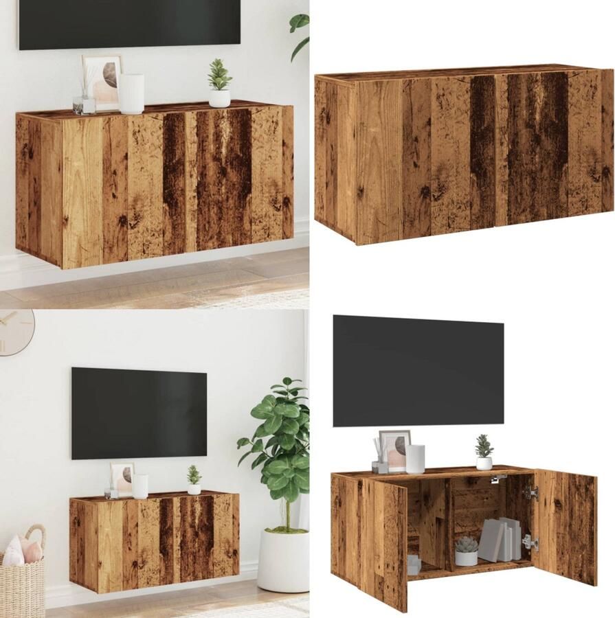 VidaXL Tv-meubel wandgemonteerd 80x30x41 cm oud houtkleurig Tv-meubel Tv-meubelen Tv Kast Opbergkast