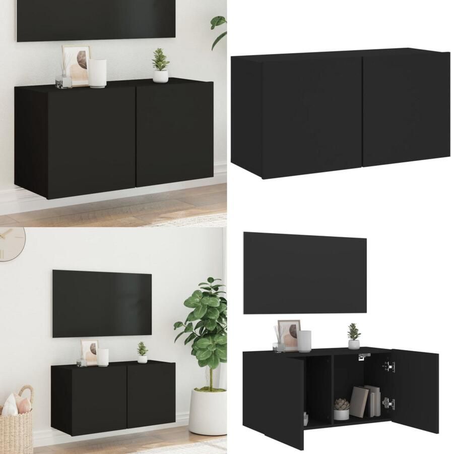 VidaXL Tv-meubel wandgemonteerd 80x30x41 cm zwart Tv-meubel Tv-meubelen Tv Kast Opbergkast