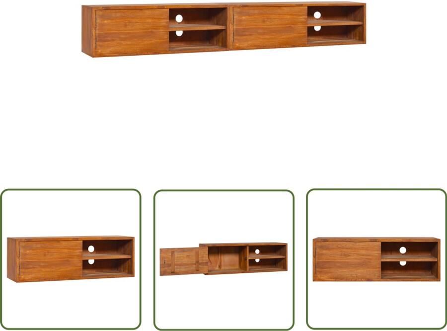 VidaXL Tv-meubel Wandmontage 180x30x30 cm Teakhout Teak Tafel Teak Tv Meubel Koloniale Stijl Vintage Interieur Tv Stand Boekenkast Opbergvak
